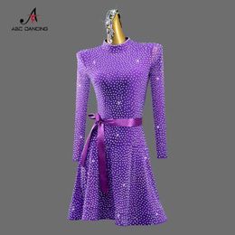 Scene Wear Latin Dance Clothing American Woman Dress Competition Line Suit Ball Stage Samba Dancewear Come Outfit Girls Wear Prom Party Y240529