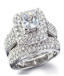 With Side Stones Size 5678910 Jewelry princess cut 14kt white gold filled full topaz Gem simulated diamond Women Wedding Enga4988891