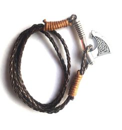 Vintage Style Charm Bracelet Viking Feeling Axe Pendant Different Colour Rope Chain Personality Jewellery Zinc Alloy Drop6325741