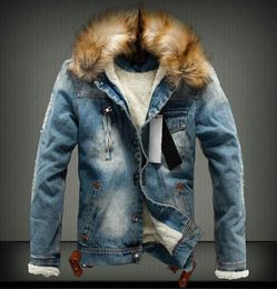 Mens Washed Winter Jean Jackets Autumn Thick Fur Designer Coats Long Sleeved Single Breasted Jacket JK82213678221