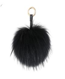 Keychains y Real Fur Ball Keychain Puff Craft DIY Pompom Black Pom Keyring Uk Charm Women Bag Accessories Gift8567231