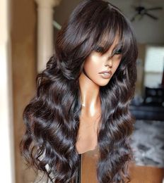 55 Scalp Silk Top Glueless Lace Front Wigs Brazilian Remy Body Wave with Full Bangs For African American9929737