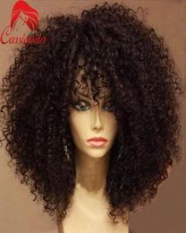 Unprocessed Mongilian Kinky Curly Full Lace Wigs with Bangs Glueless 180 Density Afro Kinky Full Lace Front Wigs For African Amer9688390