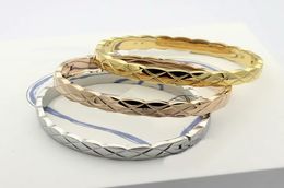 Europe America Fashion New Style Lady Women Titanium steel Engraved C Initials Plaid Wide Bangle Bracelets 3 Color1780305