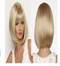 HAIRJOY White Women Synthetic Full Wigs Short Straight Bob Hairstyle Blonde HighLights Hair Wig Heat Resistant5594300