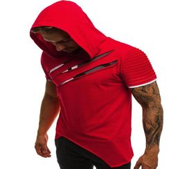 Designer Hooded Men039s t Shirt Fashion Pleated Short Sleeve Hoodie Tops Male Slim Fitness Tee Tops Camisa Masculina Plus Size9073760