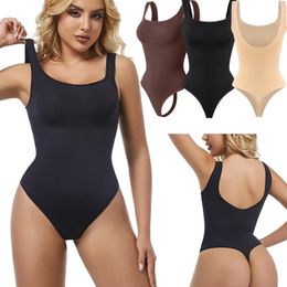 Seamless Bodysuit Women Shapewear Tummy Control Square Collar Tank Top UShape Backless Body Shaper Thongs Underwear Slim Waist 240521