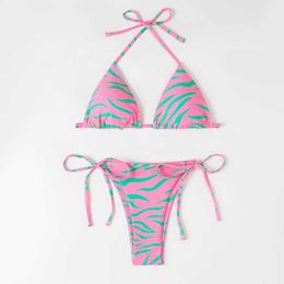Women's Swimwear Sexy Pink Mini Bikini 2024 Triangle Rope Swimwear Womens Swimwear thong Bikini Set Bathroom Swimwear Swimming Pool J240531