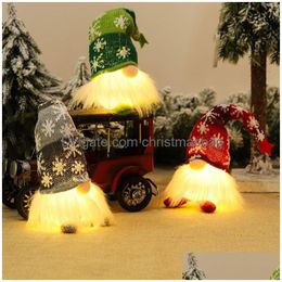 Christmas Decorations Light Up Glowing Gnome Faceless Doll Ornament Decoration Xmas Tree Door Hanging Pendants Home New Year Party Hol Dhibu