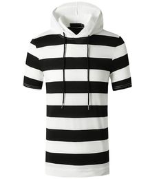 Men039s TShirts Striped T Shirt Men Workout Casual Muscle Shirts Mens Hooded Oversized Hip Hop Tee Summer Harajuku Patchwork T1497730