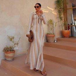 2024 Crochet Dress Kintted Elegant Sexy See Through Bodycon Maxi Long Sleeves Cover Up Beach Bikinis Coverups For Women 240517