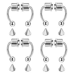 Charm 4 Pcs Magnetic Double Head Bolt Piercing Fake Nose Rings Hoops Cartilage Hoop Earring Piercing Kit for Women and Men Y240531ILPY