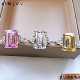 Wedding Rings Vintage 925 Sterling Sier Women S 10 14Mm Emerald Cut Topaz Pink Quartz Lab Diamond Gemstone Bands Fine Jewelry 230721 Dhpx9