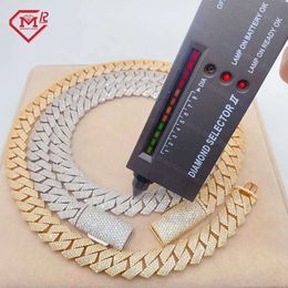 Pass Diamond Tester 17Mm 3Rows Iced Out Vvs Stones Necklace Custom Hip Hop Moissanite Cuban Chain