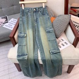 American hip-hop Personalised workwear jeans for men and women spring and autumn trend straight tube loose couple casual pants 240601