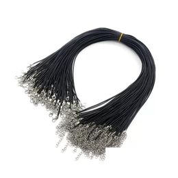 Chains Black Chain Necklaces 1.5Mm Leather Cord Wax Rope Wire For Pendant Diy Gift Jewellery Making Accessories Collars With Lobster Cla Dhtty