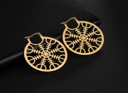 Hoop Earrings Huggie Viking Nordic Compass Vegvisir 2023 Stainless Steel Gold Colour Amulet Big For Women Jewellery GiftHoop9201724