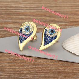 Stud Stud Trendy Lucky Turkish Eye Colourful Zircon Stud Earrings For Women Water Drop 14k Yellow Gold Crystal Ear Jewellery Gift
