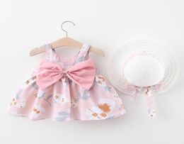 Summer New Baby Dress Hat Baby Girl Clothes Outfits Girl Princess Birthday Party Dress Bow Print Infant Toddler Newborn16255423