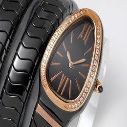 Wristwatches Ladies Luxury Watch Snake Series Stainless Steel Inlaid Quartz Movement Sapphire Crystal Glass 35MM 298g