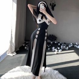 Sexy Set Historical Nun Cosplay Costume Lingerie Dress Halloween Women Anime Maid Dresses Black White Nuns Exotic Sexy Lingerie New 2024 G240529