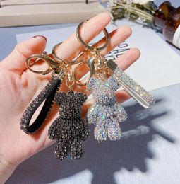 5Pcs Full Diamond Bear Doll Keychains Fashion Crystal Cute Cartoon Animal Keyring Pendant Car Chain Charm Trinket Gifts Accessorie1380292