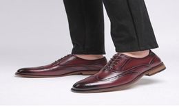 High Quality Men Genuine Leather Shoes Brogue Shoes Round Toe Formal Oxfords Business Office Wedding Groom13062493