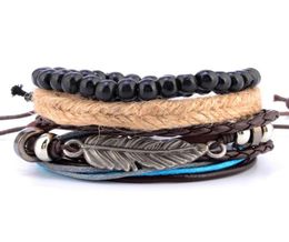 MultiBundle Set Bracelet Handmade Leather Handicraft Wooden Bead Weave Beaded Bracelet Men and women gentlemen charm8546756