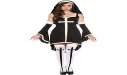 Sexy Nun Costume Adult Women Cosplay Dress With Black Hood For Halloween Sister Cosplay Party Costume Whole3451358
