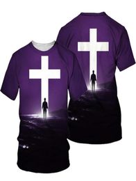 Men039s TShirts 3D Cross Print Men Tshirt Jesus 2021 Summer O Neck Short Sleeve Tees Tops Christian Style Male Clothes Fashio5241585