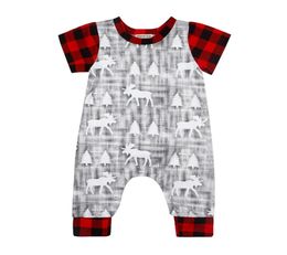 Cute Baby Christmas Clothes Newborn Baby Boy Girl Short Sleeve Plaid Deer Printing Romper Jumpsuit Baby Cotton Outfits Kids Clothe1047045