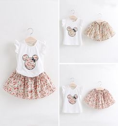 New design Baby Girls Clothing Set Printed Kids Outfits Summer Tshirt Floral Skirts 2pcsset Children Suits3544543