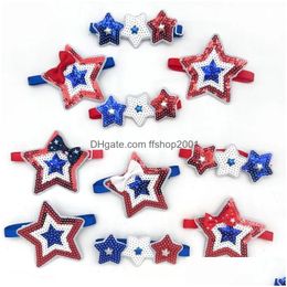 Dog Apparel 30/50 Pcs 4Th Of Jy Bow Tie Star Style Pet American Independence Day Sequin Bowknot Puppy Holiday Grooming Supplies Drop Dhjst