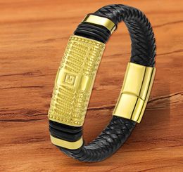 Charm Woven Jewelry Magnetic Gold Genuine Leather Bracelet Men Hand Rope Whole Accessories Gift8769090
