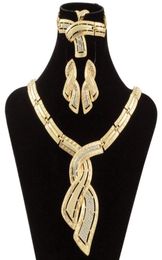 Fashion Gold Jewellery Nigerian Crystal Necklace Hoop Earrings Women Italian Bridal Jewellery Sets Wedding Accessories8922639