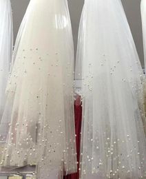Bridal Veils Pearls Wedding Veil Short Sparkling With Edge Sequin 2Layer Comb Velo De Novia White Champagne8024155