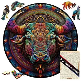 3D Puzzles Wooden Puzzle Mandala Ox Toys for Animal Bull Jigsaw Puzzle Colour Sorting Game 3D Wood Puzzle Best Gift for Adults and Kids G240529