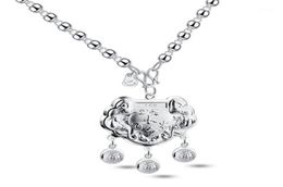 Retro Chinese Style Solid 925 Sterling Silver Lock Pendant Fashion Women Long Necklace Sweater Chain Jewellery Chains9425606