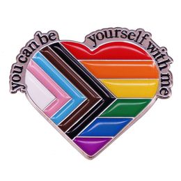 You Can Be Yourself With Me LGBT Pride Flag Enamel Pin Rainbow Gay Brooch Jewellery Pronoun Lapel Pins Gays Accessories