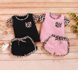 Baby Girls Sports Suit Infant Girls Leopard Pocket Tops Tshirt Kids Casual Clothing Girls Splice Outfits Toddler Baby Clothes 0602403022