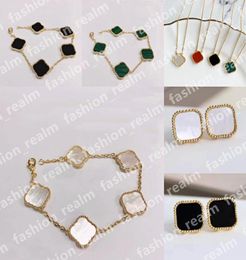 Four Leaf Clover Bracelet Designer Jewellery Set Link Chain clover necklace Stud Earring Gold Silver Mother of Pearl Green Red Flowe9258735