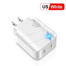 40W Max Type-C USB-C PD 20W Quick Charging Adapter PD20W USB-C Dual Ports Wall Fast Charger Power Adapter Chargers for Cell Phone Android OS