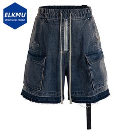 Men Baggy Jeans Shorts Side Pocket Ribbon Luxury Designer Fashion Blue Denim Shorts RO Style Black Loose Vintage Cargo Shorts 240601