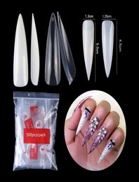 500pcs XXL Extra Long Stiletto False Nails Half Clear Natural Color Full Cover Artificial Nail Tips6377381