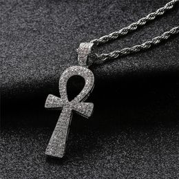 Iced Out Egyptian Ankh Key Pendant Necklace With Chain 2 Colours Fashion Mens Necklace Hip Hop Jewellery 321S