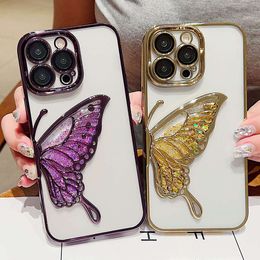 Plating Dream Butterfly Quicksand Sequin Glitter Phone Case For iPhone Pro Max Clear Back Protective Cases