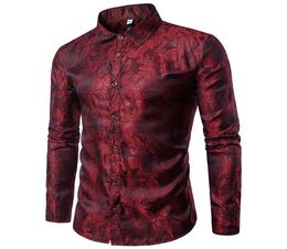 Bright Silk Shirts Men 2021 Promotion Autumn Long Sleeve Casual Cotton Flower For Designer Slim Fit Dress Men039s6807546