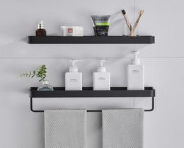 Black Aluminium Towel Shelf Bathroom Storage Rack Wallmounted Tray Vanity Shower Caddy Spice Organiser 304050cm Hooks Rails7958947