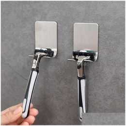 Bathroom Shelves Self Adhesive Stainless Steel Razor Holder Men Shaving Shaver Hook Hanger Stand Shelf Storage Rack Shower Hooks Organ Dh3Pp