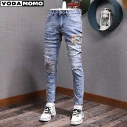Men's Jeans 2023 Brand Clothing Bicycle Jeans Mens Street Clothing Ultra thin denim pants Tight waist Lightweight Elastic Cotton Mens Trousers J240531